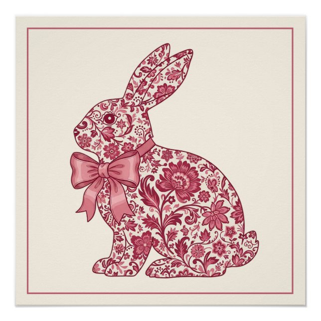 Poster Pink and Cream Chinoiserie Easter Rabbit (Devant)