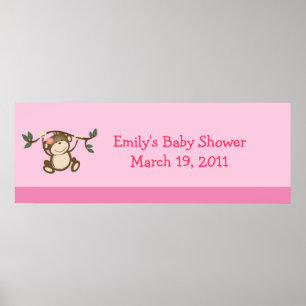 Poster PINK MONKEY JOUER Baby shower / Bannière d'anniver