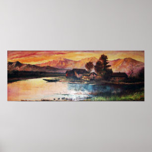 POSTER PINK MOUNTAINS LAC ALPINE SUNSET PAYSAGE