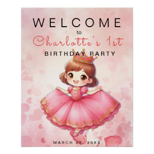 Poster Pink Princess Girl Anniversaire Bienvenue