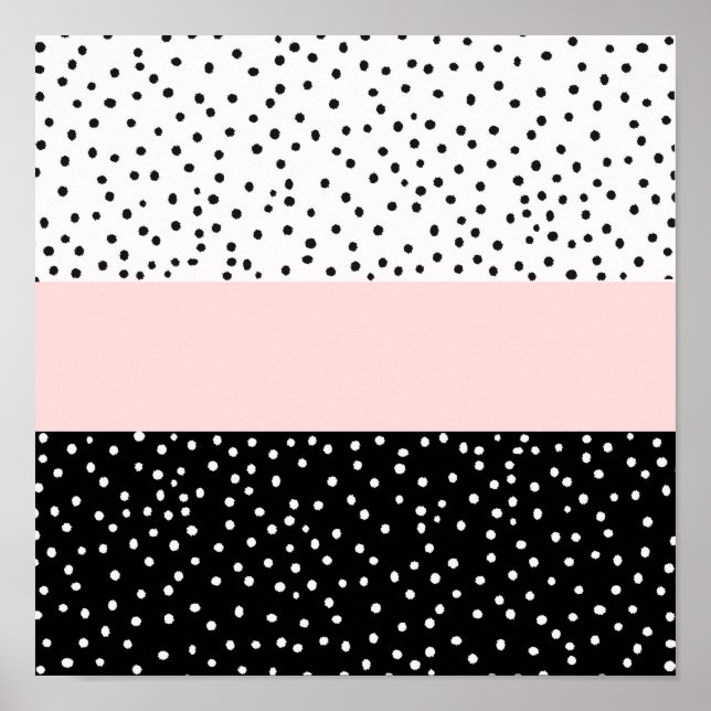 Poster Pink white black watercolor polka dots (Devant)