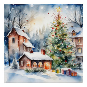 Poster Pique-nique de Noël village de Noël