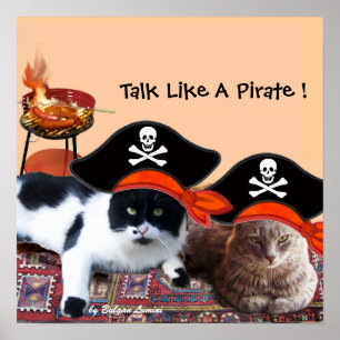 Poster PIRATE CATS ,Talk like a Pirate Day Bbq Party