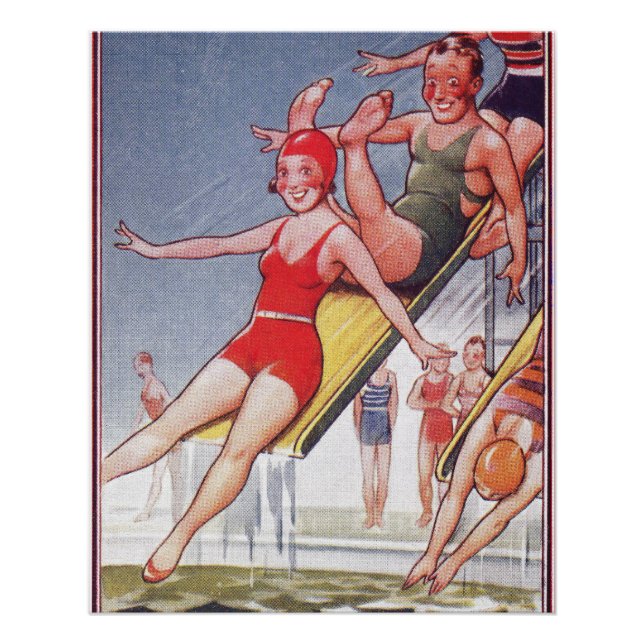 Poster Piscine Fête Nage Vintage Été (Devant)