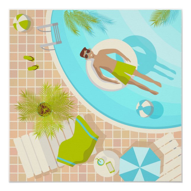 Poster Piscine mec sur la plage tropicale estivale vacanc (Devant)