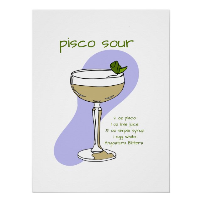 Poster Pisco Sour Recette Mur Art, Cocktail Art (Devant)