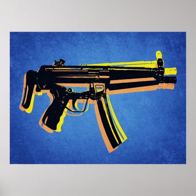 Poster Piston de sous-machine MP5 en bleu (Devant)