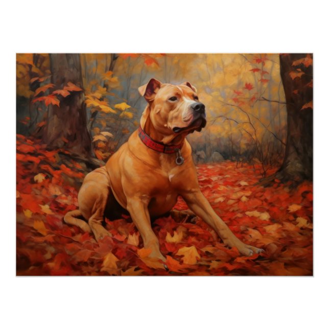 Poster Pitbull à l'automne Feuilles automne Inspiration (Devant)