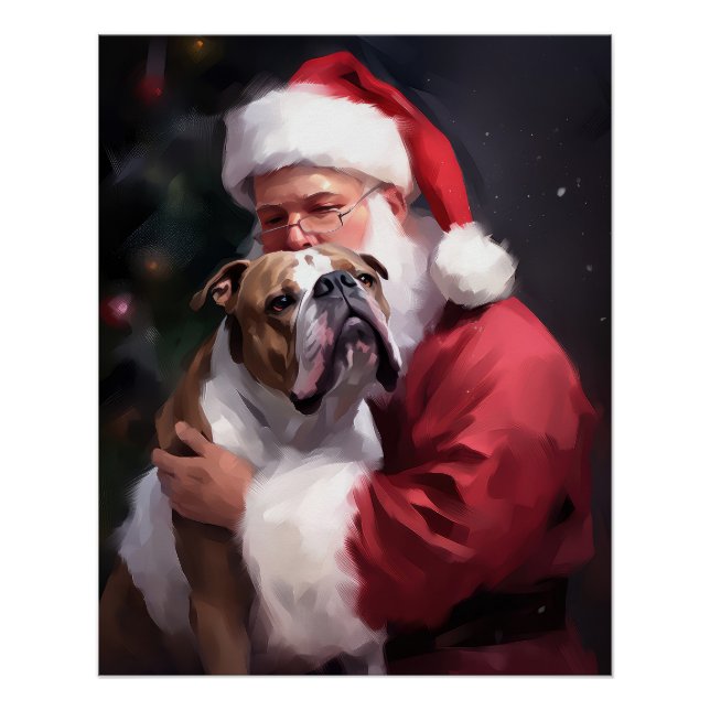 Poster Pitbull avec le Père Noël Fête de Noël (Devant)