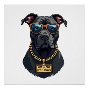 Poster Pitbull Cool Vintage avec Lunettes de Soleil et Ch