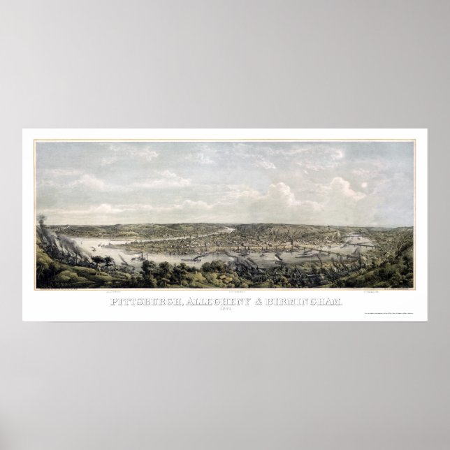 Poster Pittsburgh, PA Carte panoramique - 1871 (Devant)