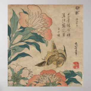 Poster Pivoine et canari de Hokusai