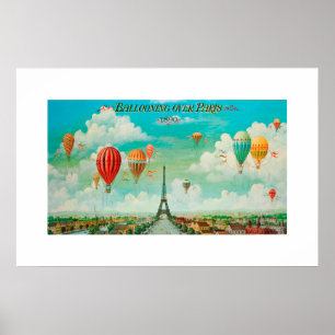 Poster PixDezines ballon vintage au-dessus de Paris