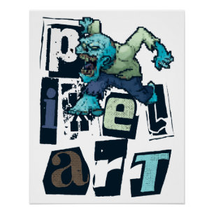 Poster Pixel art et monstre
