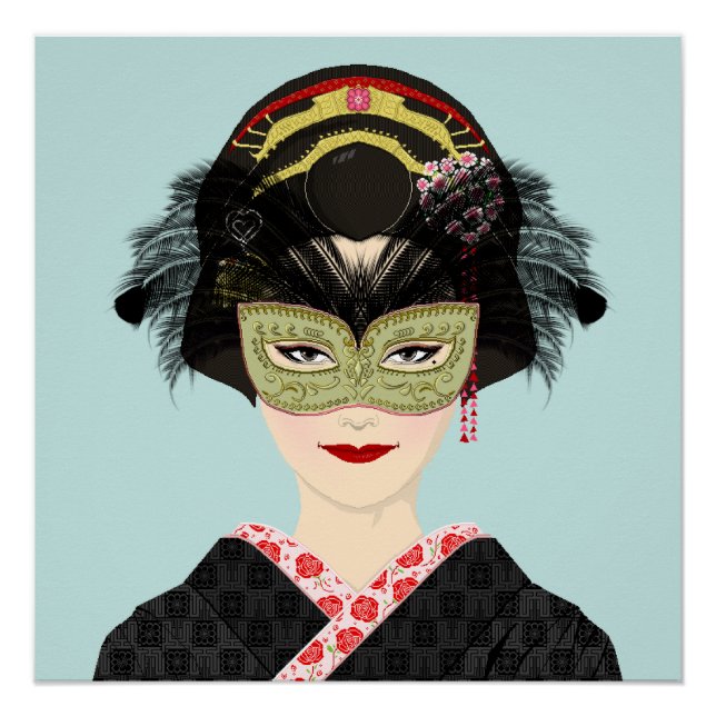 Poster Pixel Art Venetian Mask Geisha (Devant)