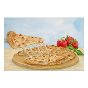 Poster Pizza au Fromage Classique Aquarelle