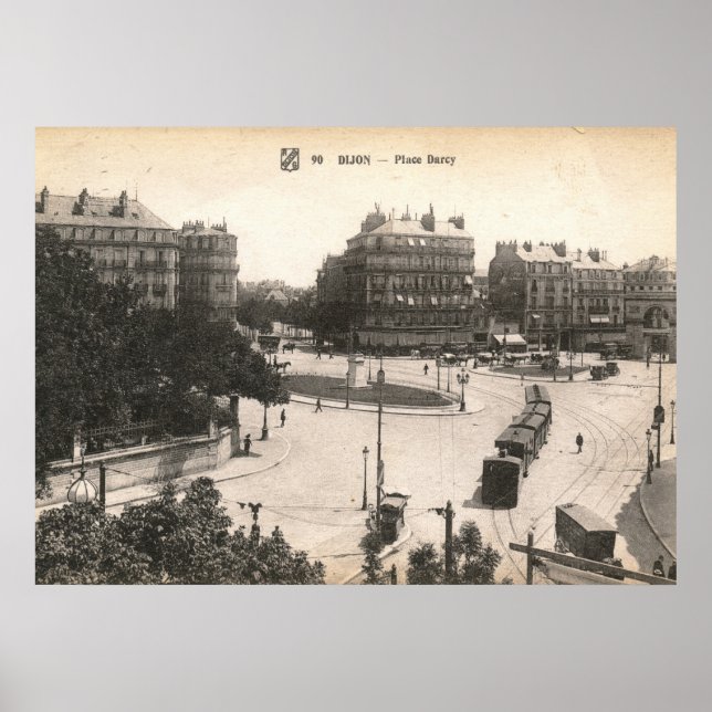 Poster Place Darcy, Dijon, France Vintage (Devant)