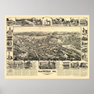 Poster Placerville, carte panoramique de CA - 1888