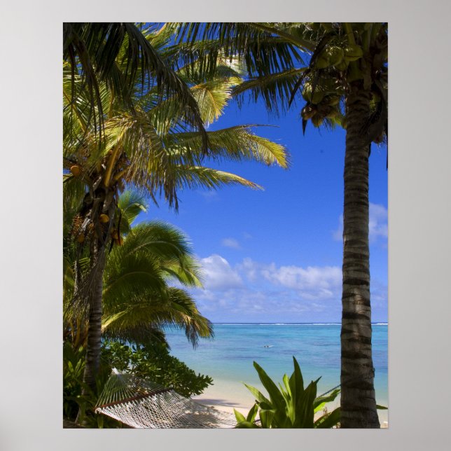 Poster Plage bordée de palmiers Îles Cook 2 (Devant)