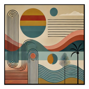 Poster Plage d'art moderne du milieu du siècle Sunrise
