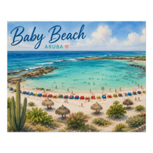 Poster Plage de bébé Aruba Voyage souvenir des Caraïbes