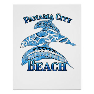 Poster Plage de Panama City Floride Vacances Dauphins Tri