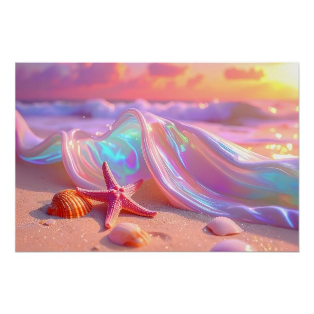 Poster Plage de rêve fantastique avec de belles étoiles d (Devant)