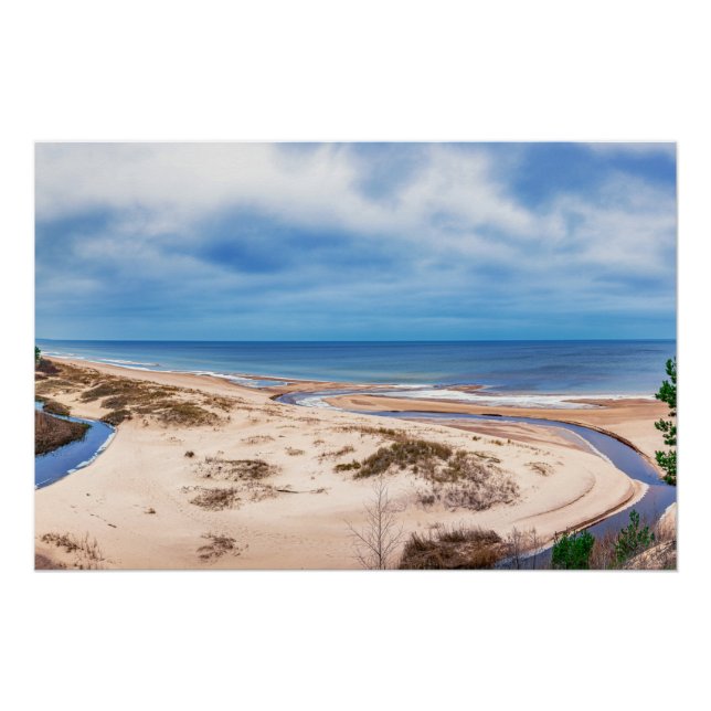Poster Plage de sable blanc près de la mer Baltique en Le (Devant)