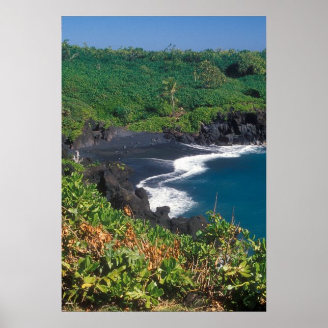 Poster Plage de sable noir Hana Maui Hawaii (Devant)