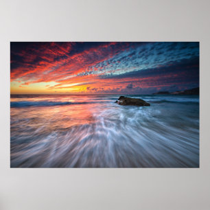 Poster Plage en pierre spectaculaire du coucher du soleil
