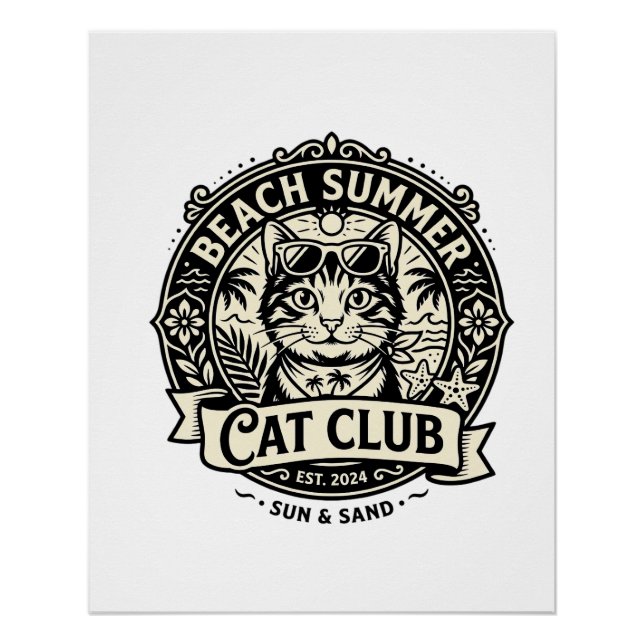 Poster Plage Été Chat Drôle Chat Graphique - Plage Été  (Devant)