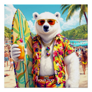 Poster Plage fantaisiste d'ours polaire mignon