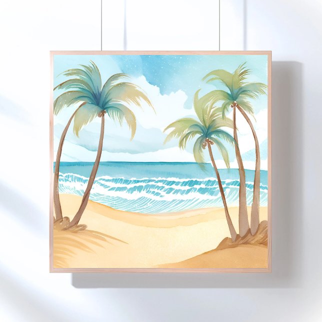 Poster Plage Hawaïenne | Aquarelle Tropicale de Palmier (Créateur téléchargé)