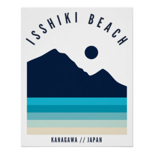 Poster Plage Isshiki Kanagawa Japon Rétro Vintage