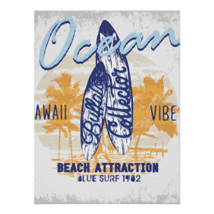 Poster Plage Retro Surboard Design