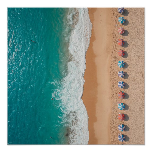 Poster Plage Tropicale Océan Parasols  (Devant)