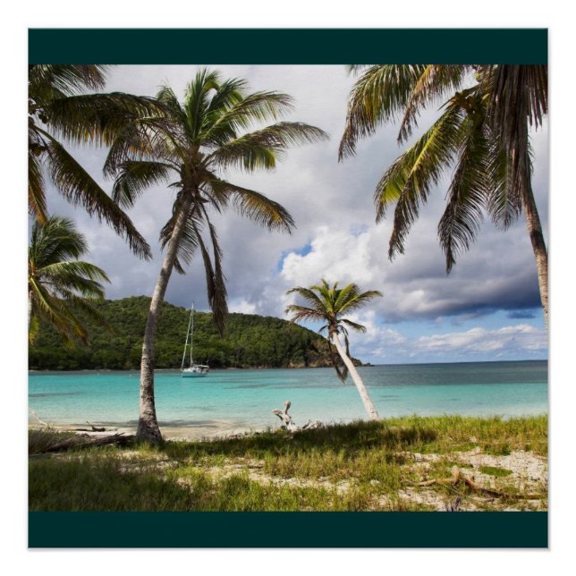 Poster Plage tropicale verte de l'eau Nom Personnaliser (Devant)