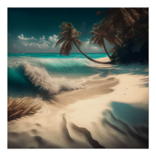 Poster Plages tropicales palmiers eau turquoise
