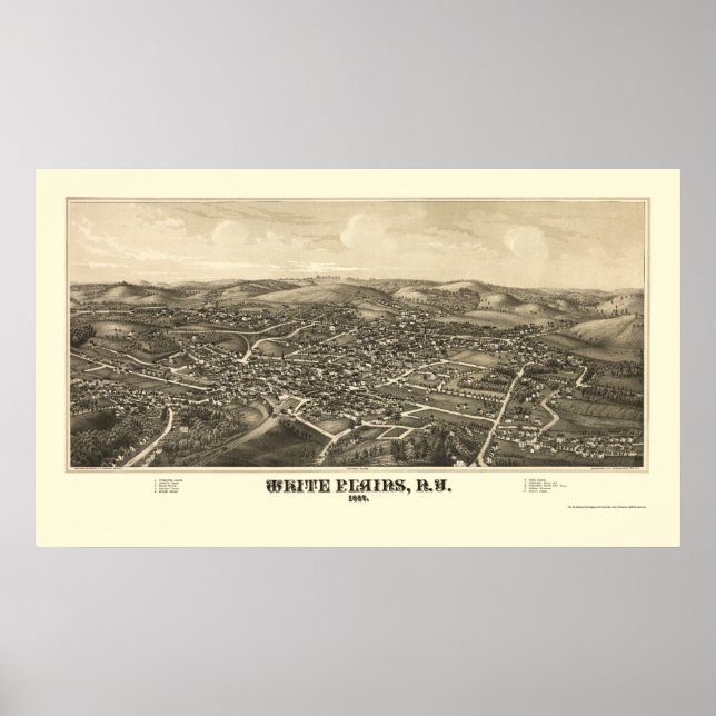 Poster Plaines blanches, NY Carte panoramique - 1887 (Devant)