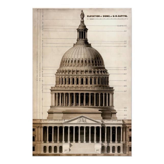 Poster Plan d'architecture du Capitol américain 1859 (Devant)