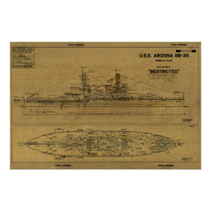 Poster Plan de 1934 de l'ARIZONA Battleship des États-Uni