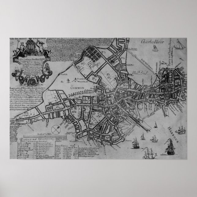 Poster Plan de Boston, Nouvelle-Angleterre, 1739 (Devant)