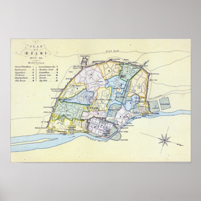 Poster Plan de Delhi 1857-58, gravé par Guyot & (Devant)