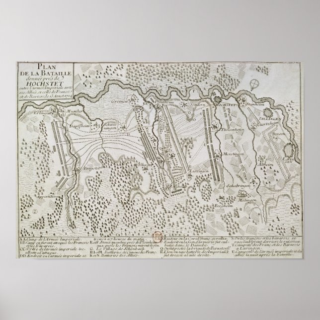 Poster Plan de la bataille de Blenheim entre l'armée (Devant)