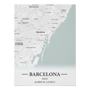 Poster Plan de la ville de Barcelone, Espagne
