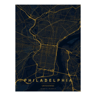 Poster Plan de la ville de Philadelphie aux États-Unis, d