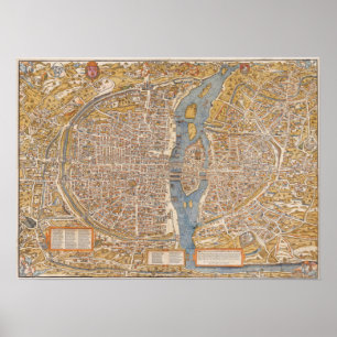 Poster Plan de Paris par Truschet et Hoyau Circa 1550