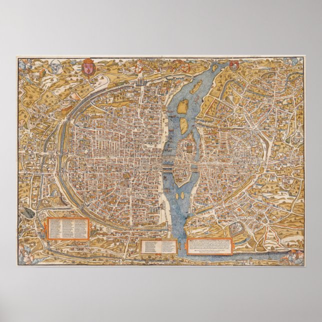 Poster Plan de Paris par Truschet et Hoyau Circa 1550 (Devant)
