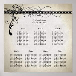 Poster Plan de Siège Black Funky Stone Lights & Swirls
