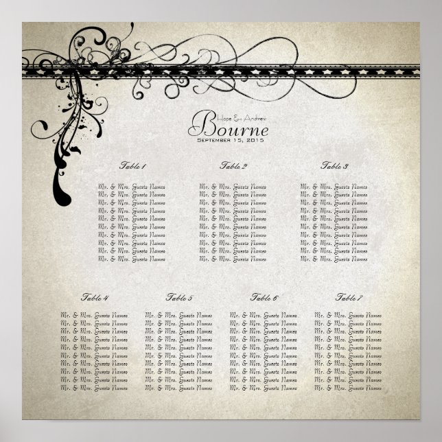 Poster Plan de Siège Black Funky Stone Lights & Swirls (Devant)